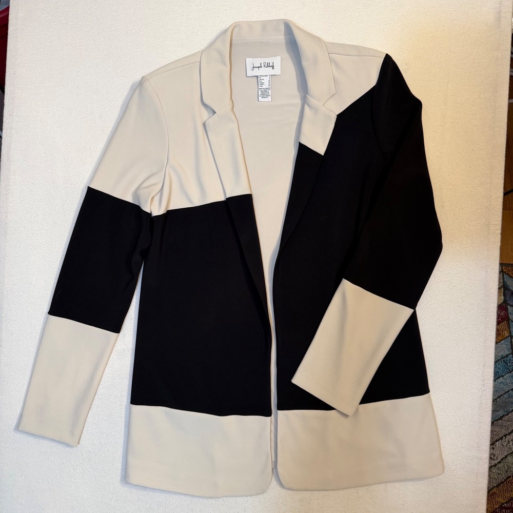 Joseph Ribkoff Colorblock Open Front Blazer Cream Black Stretch Size 6